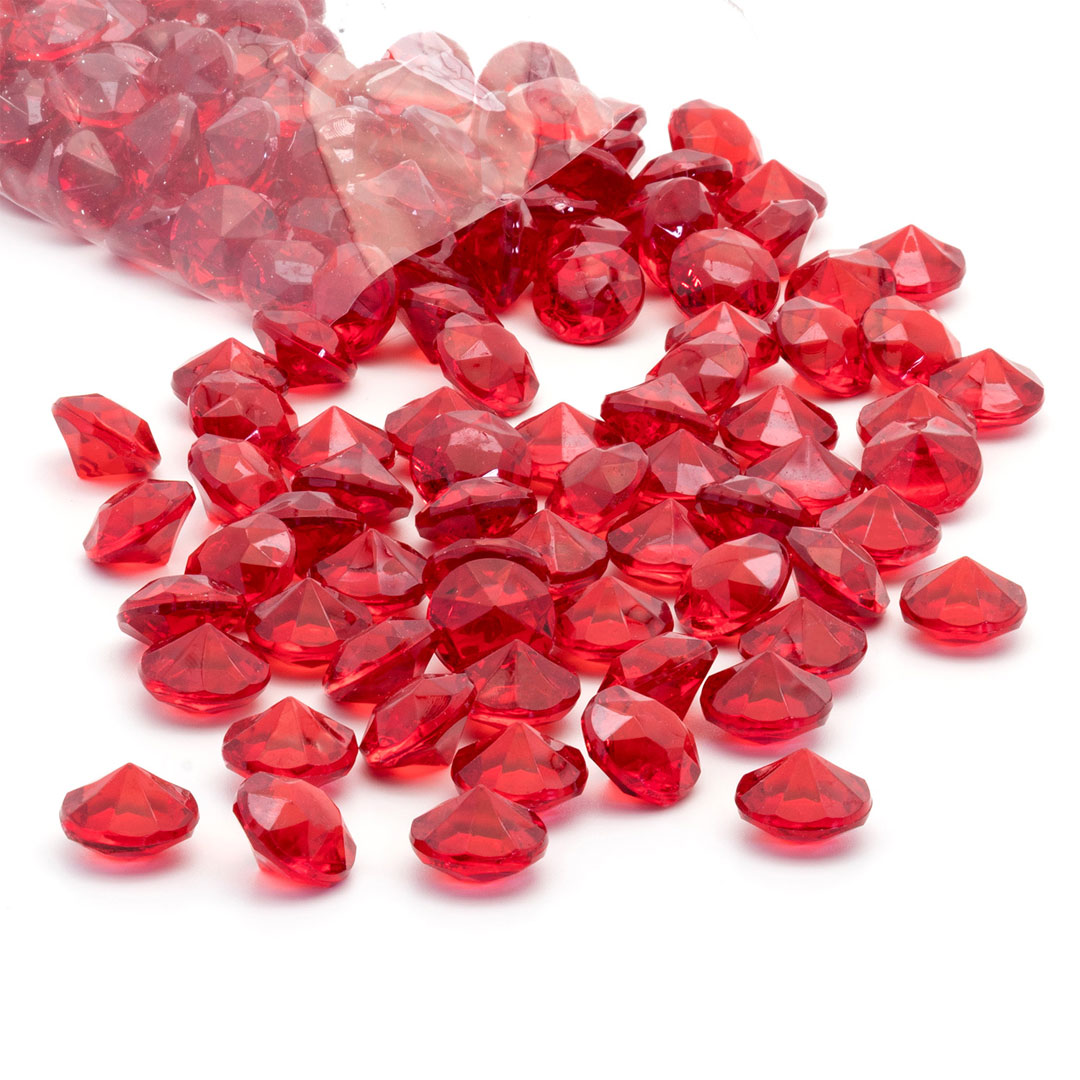 Red Acrylic Heart Gems Ice Crystal Rocks, 3lb Bag, Packed 12 Bags