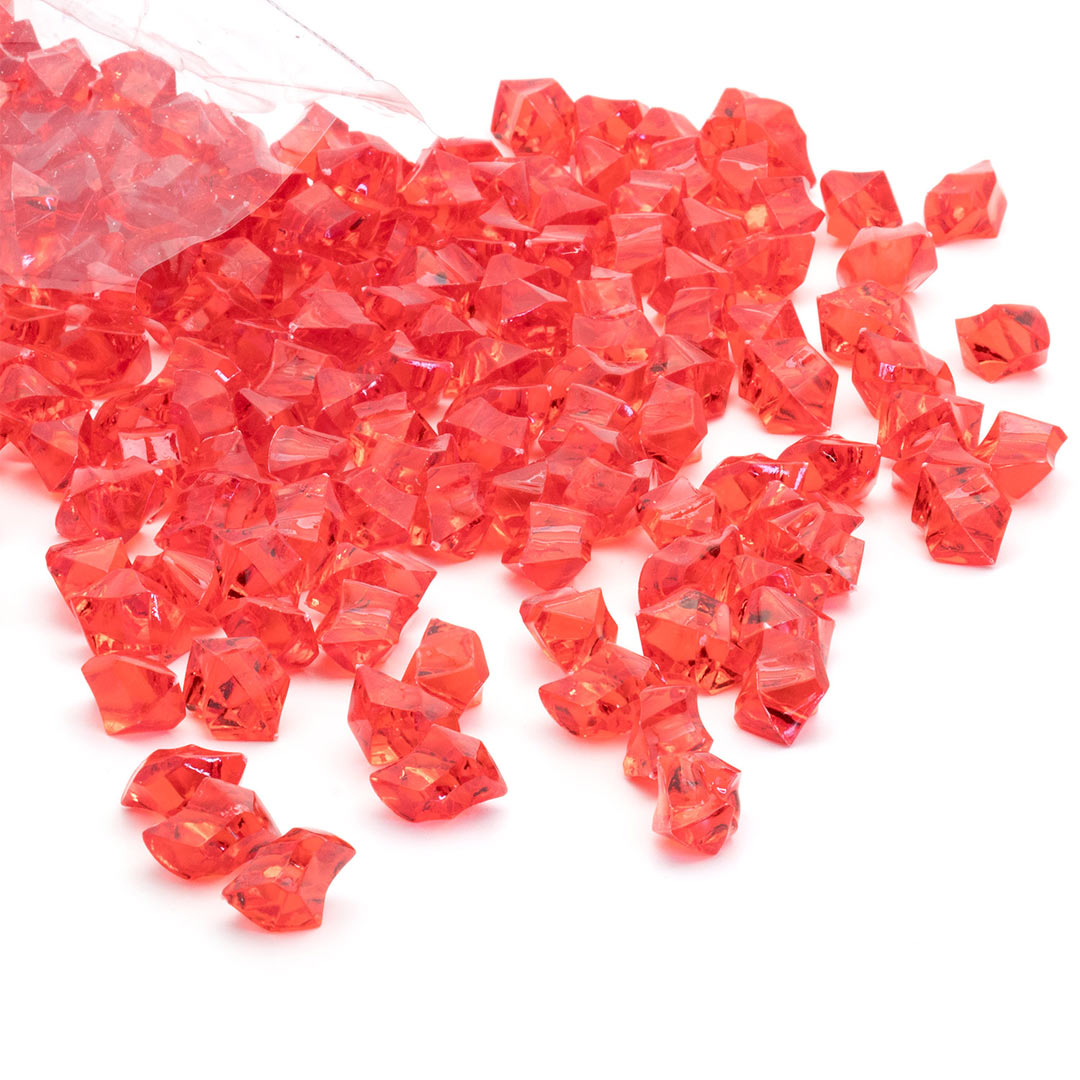 Red Acrylic Heart Gems Ice Crystal Rocks, 1lb Bag, Packed 12 Bags Per Case  - Fisch Floral Supply