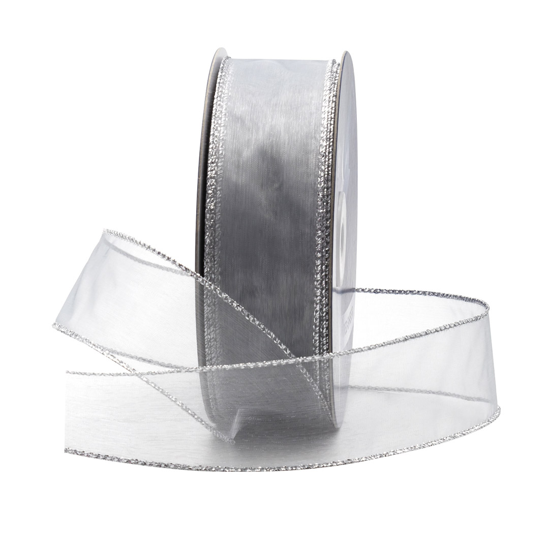 Silver Sheer Ribbon 1.5 x 50yds, 12 Rolls/Case