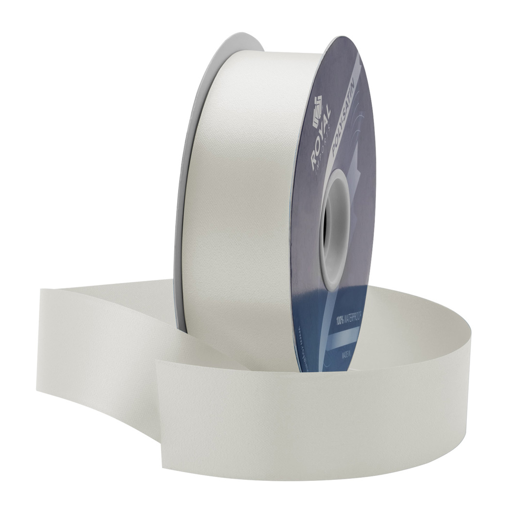 White Waterproof Poly-Satin Ribbon 1.375in x 100yds/Roll