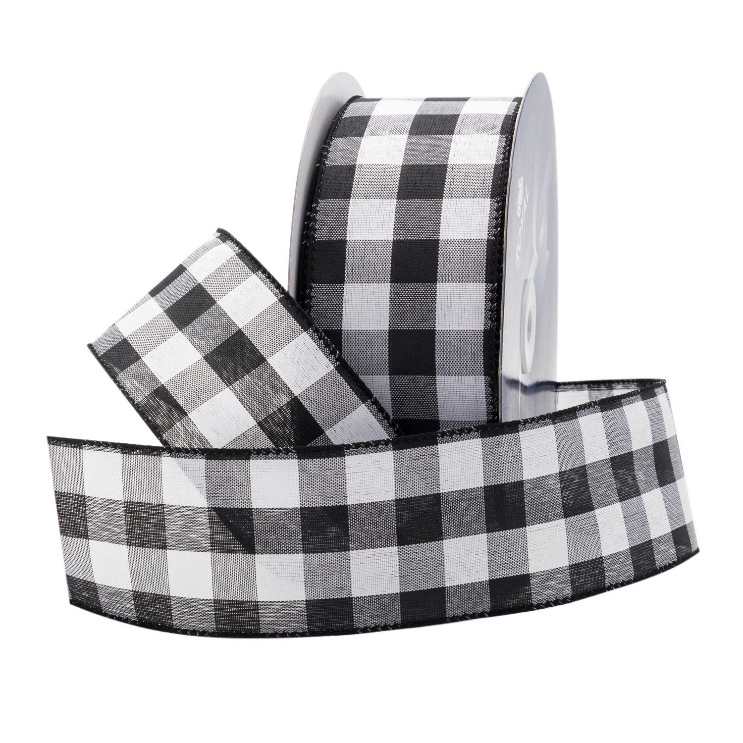 Black/White Buffalo Checkered Plaid Ribbon, 2.5. 50 Yds/Roll. - Fisch  Floral Supply