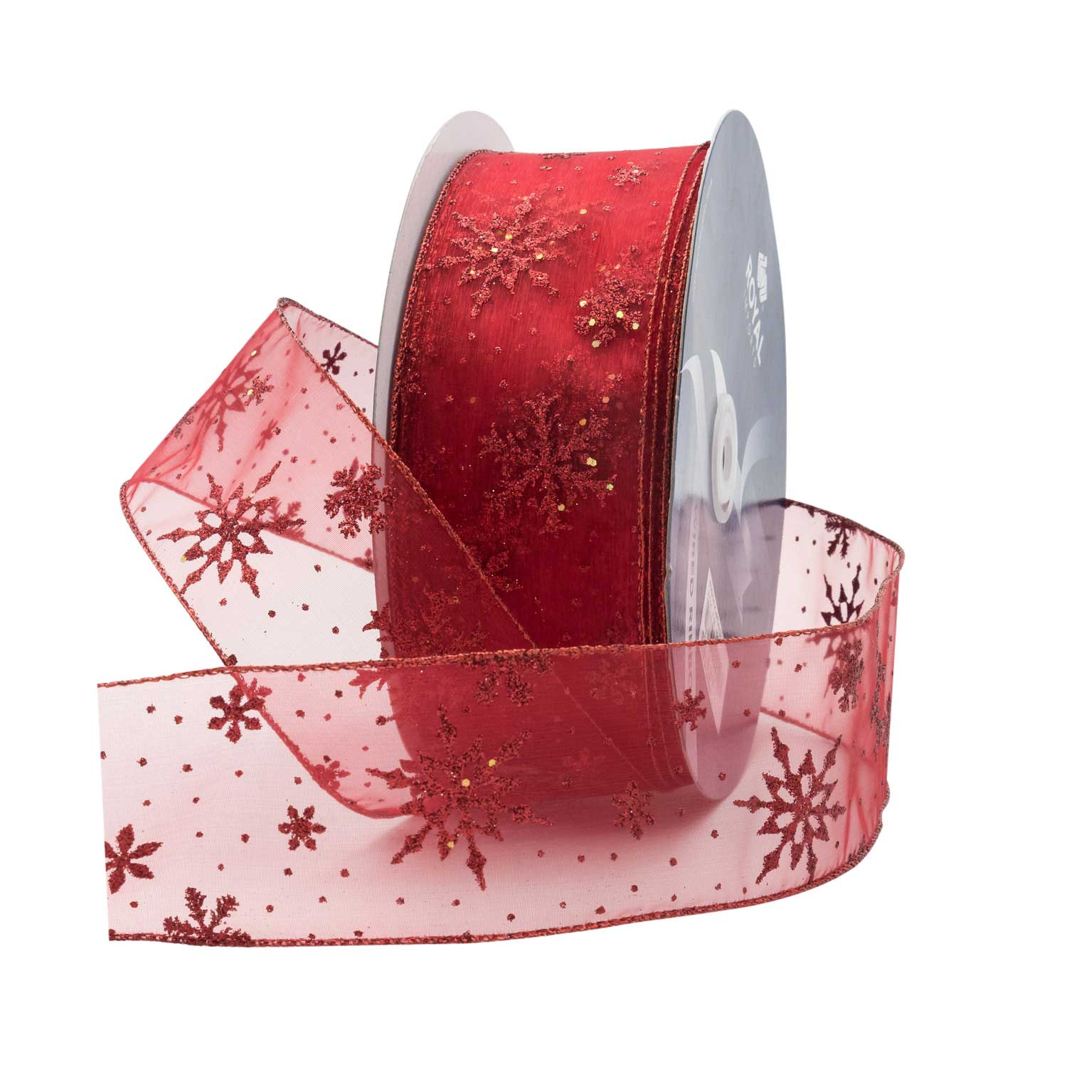 Red/Silver Organza Snowflake Wired Ribbon 2.5. 50 Yds/Roll. - Fisch Floral  Supply